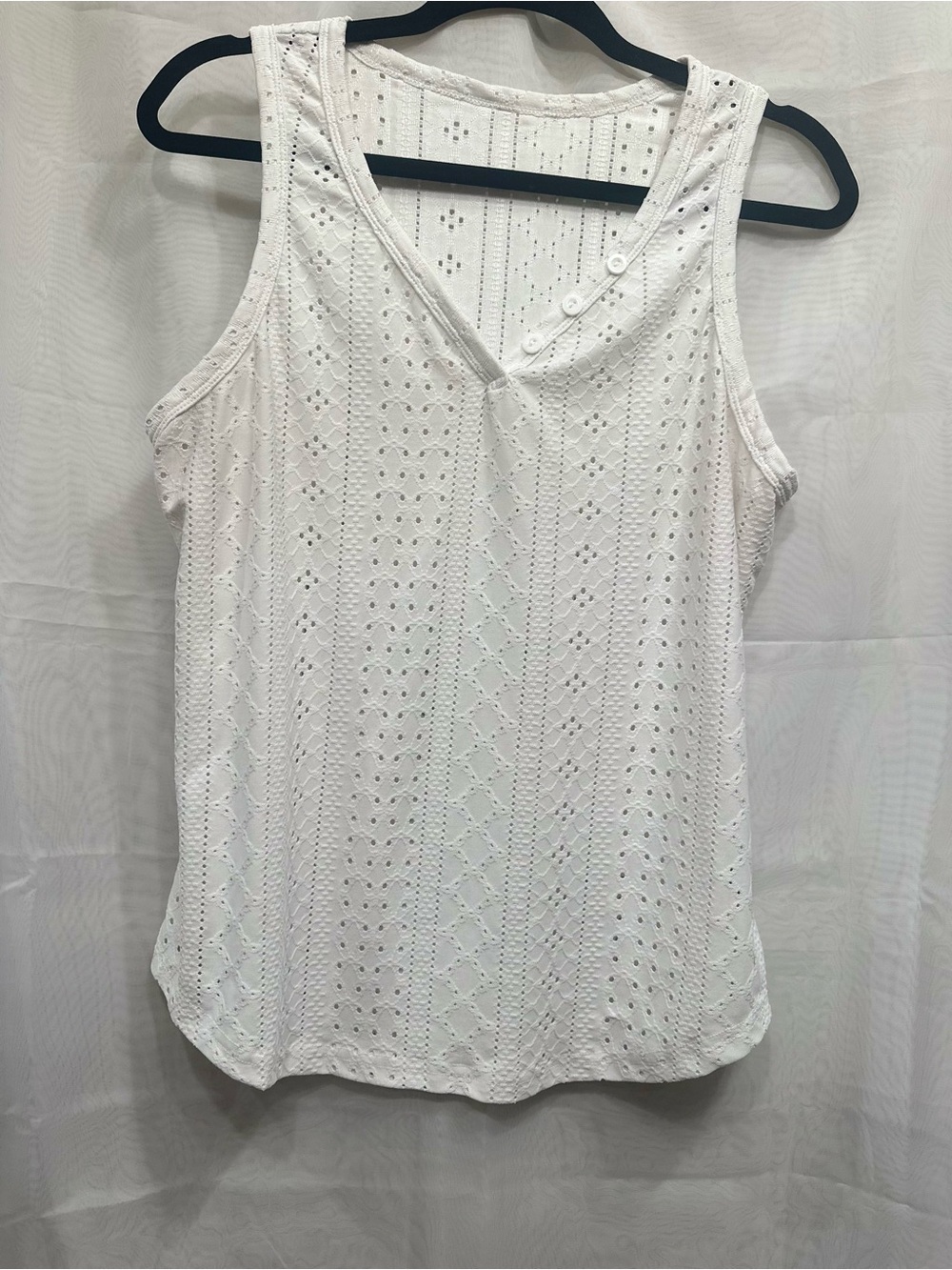 Women’s White Eyelet V-Neck Tank Top